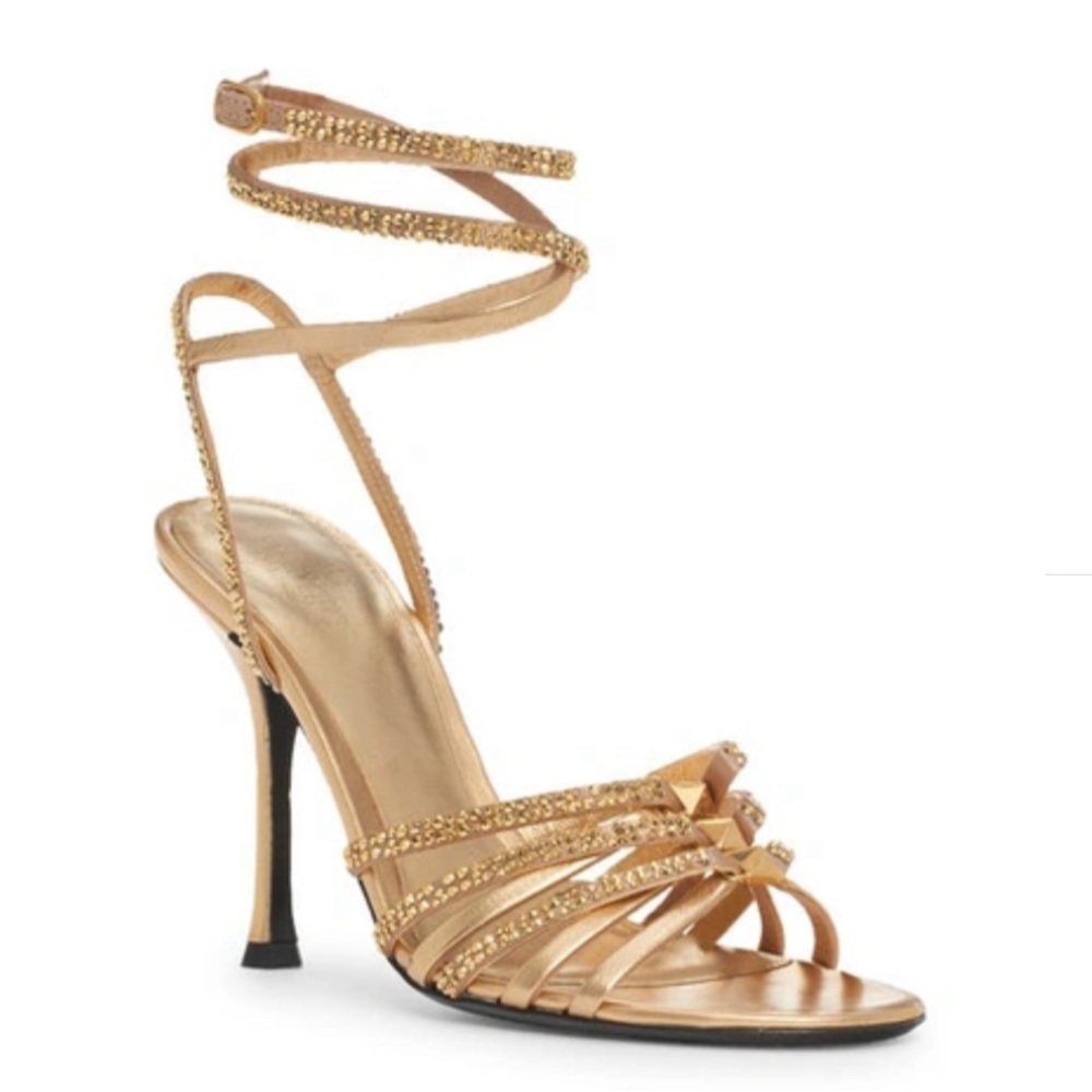 Valentino Garavani Sz 36 Ltd. Ed. Antique Gold Heels - Rhinestones - Studs $1590